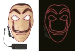 Masque De La Casa De Papel Lumineux Avec Fils LED 3 Modes - Viva La Fiesta
