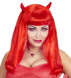 Perruque Démon De Couleur Rouge Avec Les Cornes Assorties - Viva La Fiesta