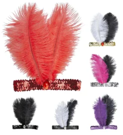 Bandeau Plume Et Sequins Rouge - Viva La Fiesta -Déguisement boutique 1883 Grands bandeau a sequins et plumes Charleston