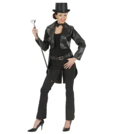 Veste Queue De Pie Noir Satinée Femme - Viva La Fiesta -Déguisement boutique 2293 Veste satinee noire en queue de pie femme