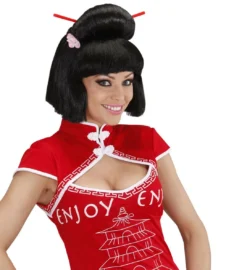 Perruque Geisha Avec Fleur & Baguettes Adulte - Viva La Fiesta