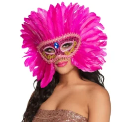Loup Avec Grandes Plumes Roses - Viva La Fiesta -Déguisement boutique 4287 Loup avec grandes plumes roses