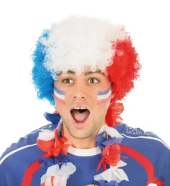 Perruque Bleu, Blanc, Rouge - Viva La Fiesta