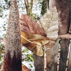 Lot De 3 Feuilles Pailletés Or & Marron Sur Tige - Viva La Fiesta