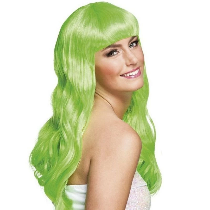 Perruque Longue à Frange Vert Fluo - Viva La Fiesta 1 Perruque Longue à Frange Vert Fluo - Viva La Fiesta