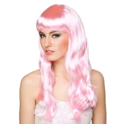 Perruque Longue à Frange Rose Pâle - Viva La Fiesta