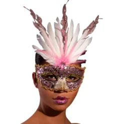 Loup à Sequins Et Plumes Rose Précieux Luxe - Viva La Fiesta